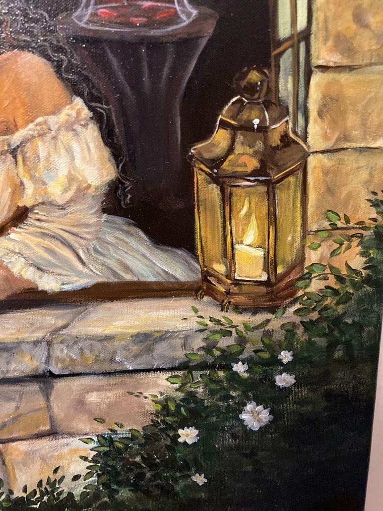 Detail: the lantern on the stone sill